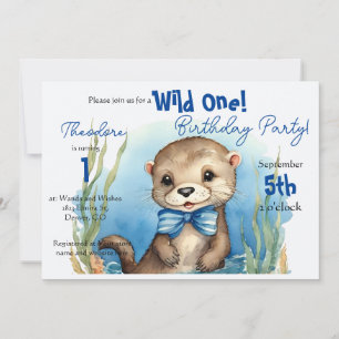 Baby Otter Wild One Boy Birthday Einladung