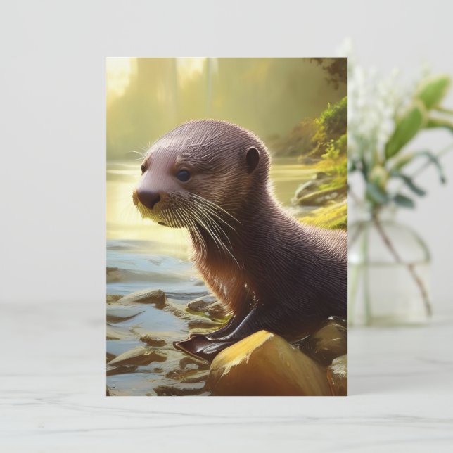Baby Otter Wildlife Portrait Card Karte (Stehend Vorderseite)