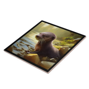 Baby Otter Wildlife Portrait Fliese