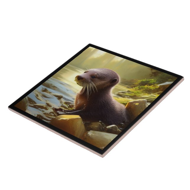 Baby Otter Wildlife Portrait Fliese (Seite)