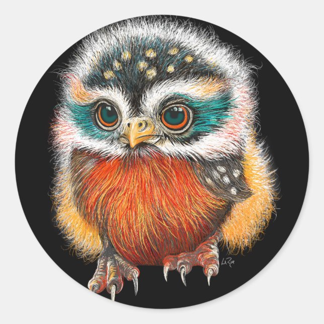 Baby Owl Art Runder Aufkleber (Vorderseite)