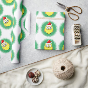 Baby Owl Cartoon Santas Hat Geschenkpapier