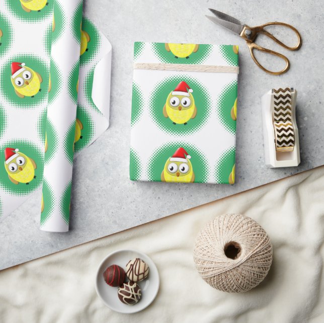 Baby Owl Cartoon Santas Hat Geschenkpapier (Kunsthandwerk)