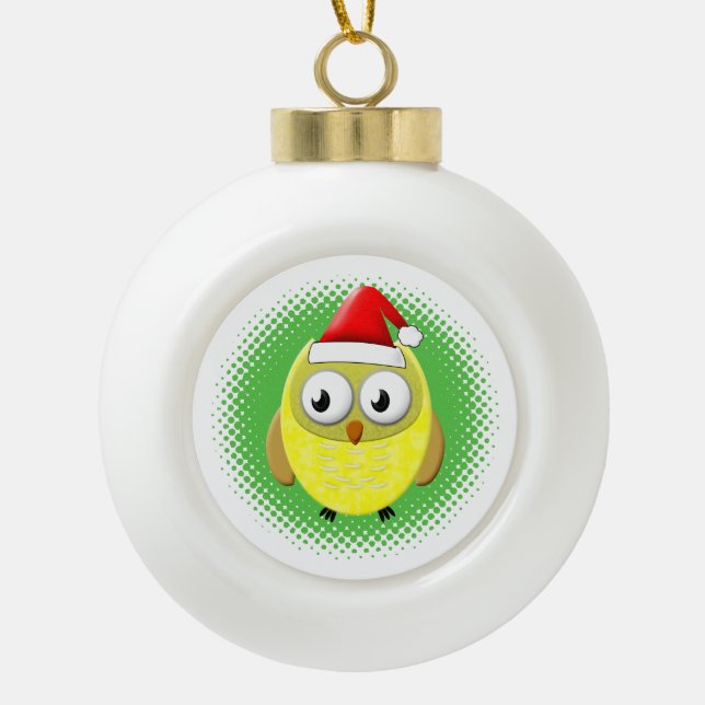Baby Owl Cartoon Santas Hat Keramik Kugel-Ornament (Vorderseite)