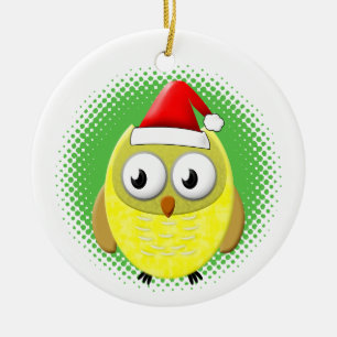 Baby Owl Cartoon Santas Hat Keramik Ornament