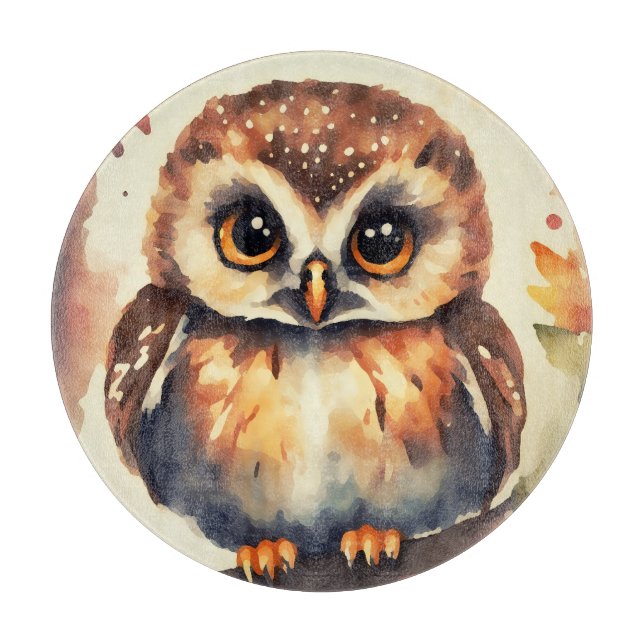 Baby owl created  in watercolors  schneidebrett (Vorderseite)