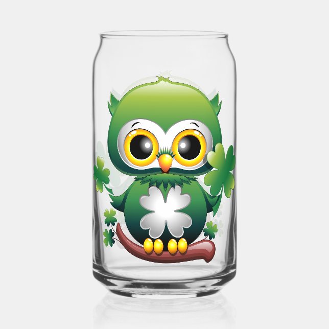 Baby Owl Cute St Patrick Cartoon Dosenglas (Vorderseite)