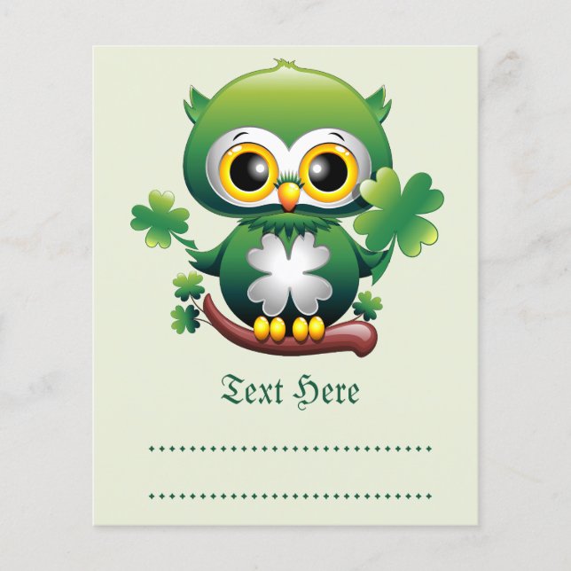 Baby Owl Cute St Patrick Cartoon Flyer (Vorne)