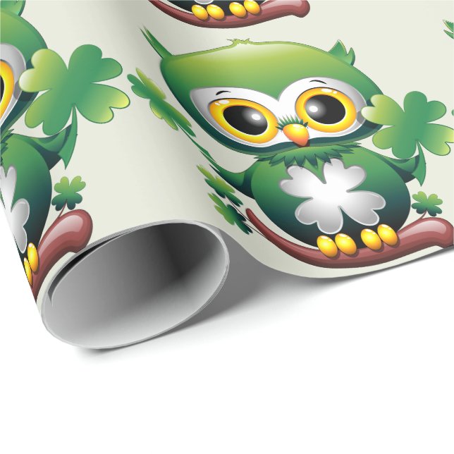 Baby Owl Cute St Patrick Cartoon Geschenkpapier (Rolleneckpunkt)