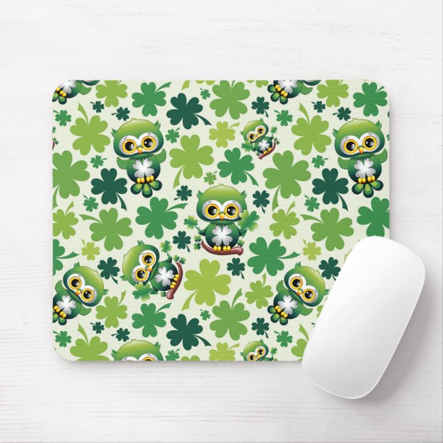 Baby Owl Cute St Patrick Cartoon Mousepad (Mit Mouse)