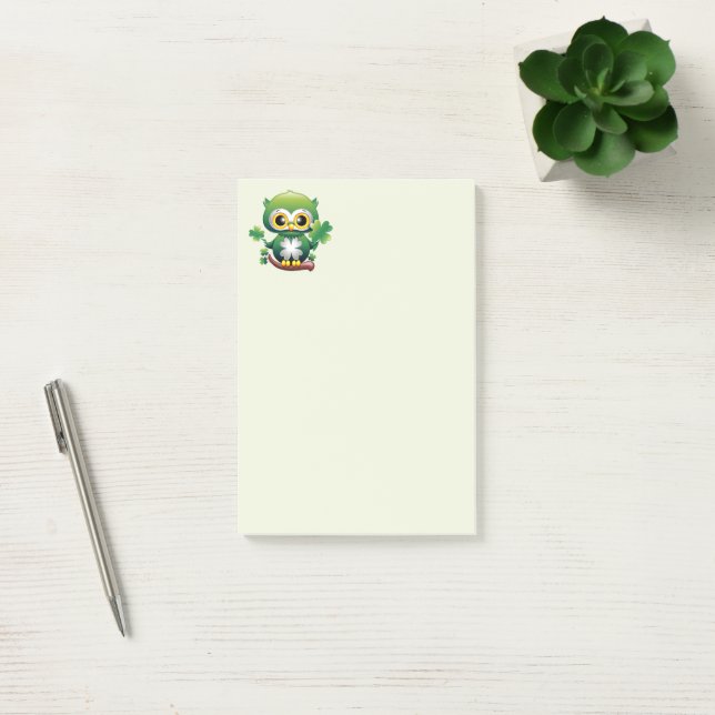 Baby Owl Cute St Patrick Cartoon Post-it Klebezettel (Büro)