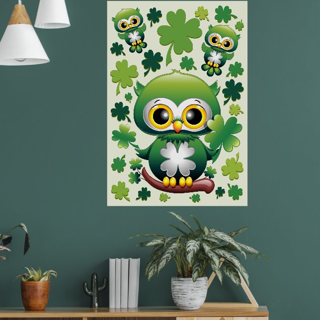 Baby Owl Cute St Patrick Cartoon Poster (Wohnzimmer 1)
