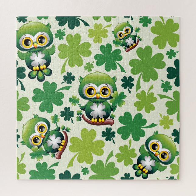 Baby Owl Cute St Patrick Cartoon Puzzle (Vertikal)