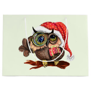 Baby Owl in Christmas Hat Geschenktasche Große Geschenktüte