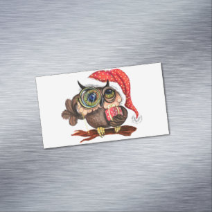 Baby Owl in Christmas Hat Magnet