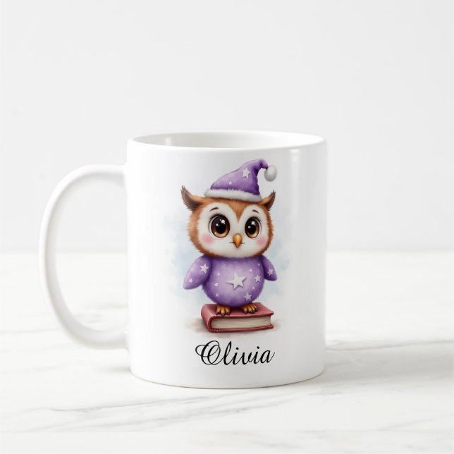 Baby Owl in Pajamas Custom Name Mug Kaffeetasse (Links)