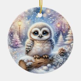 Baby Owl in Snowlight Keramik Ornament