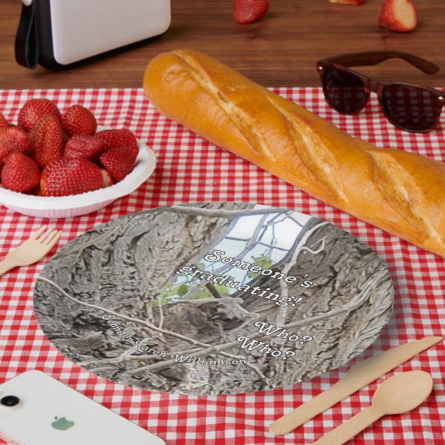 Baby Owl in Tree Jemand Schließe Wer, Pappteller (Picknick)