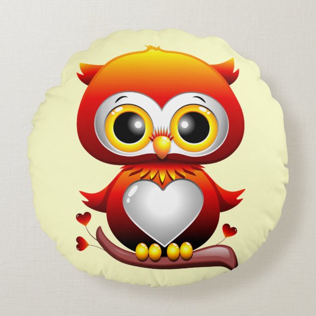 Baby Owl Liebe Cartoon Rundes Kissen (Vorderseite)