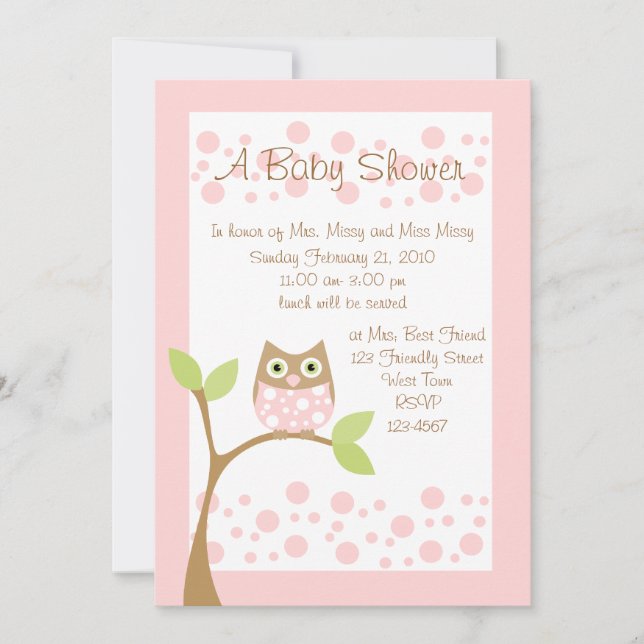 Baby Owl Light Pink Einladung (Vorderseite)