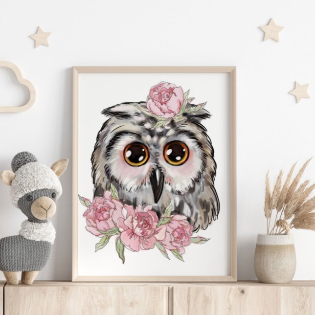 Baby Owl Rose Animal Poster | Wall Print (Von Creator hochgeladen)