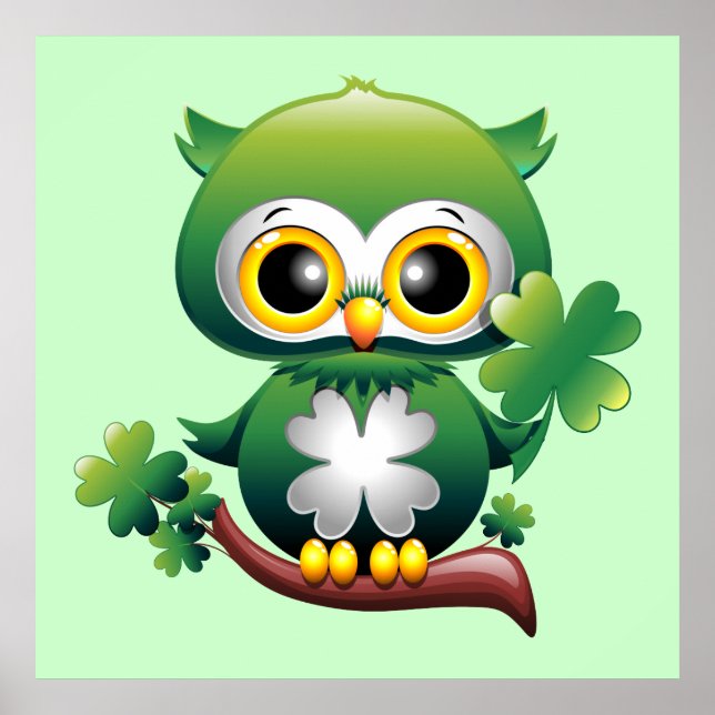 Baby Owl St Patrick Cartoon Poster (Vorne)