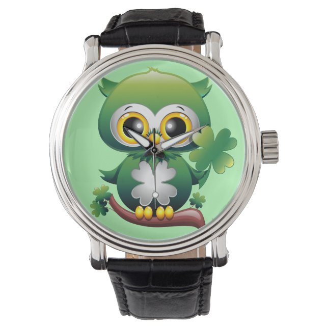 Baby Owl St Patrick Paddy Cartoon Armbanduhr (Vorderseite)