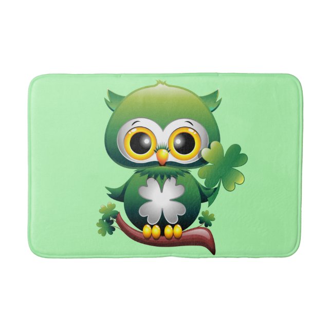 Baby Owl St Patrick Paddy Cartoon Badematte (Vorderseite)