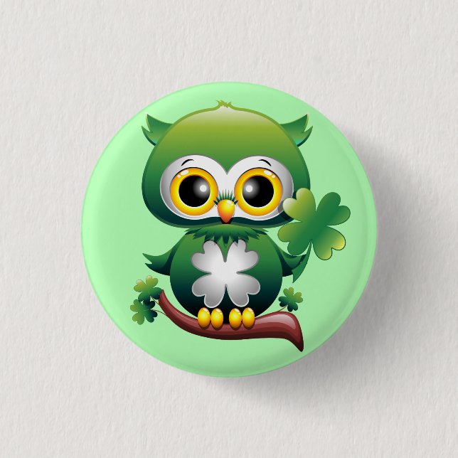 Baby Owl St Patrick Paddy Cartoon Button (Vorderseite)