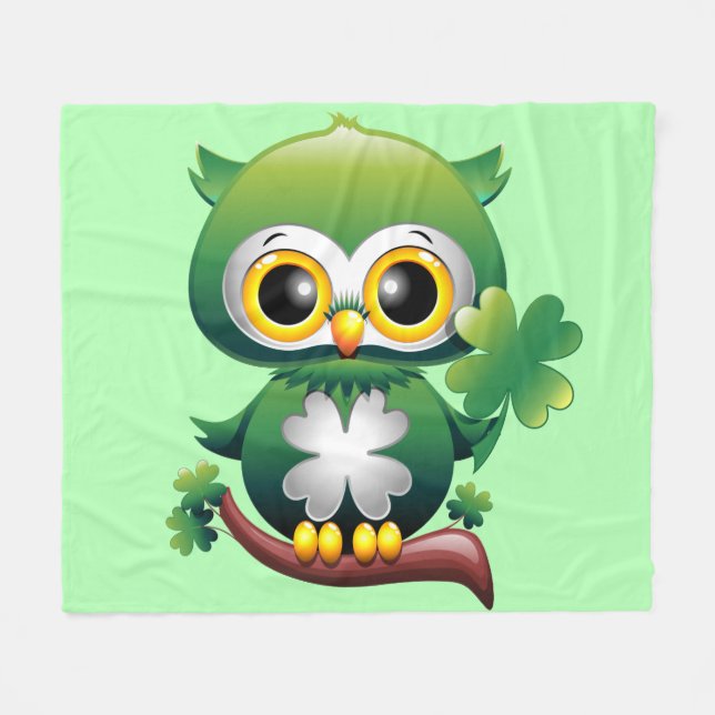 Baby Owl St Patrick Paddy Cartoon Fleecedecke (Vorderseite (Horizontal))