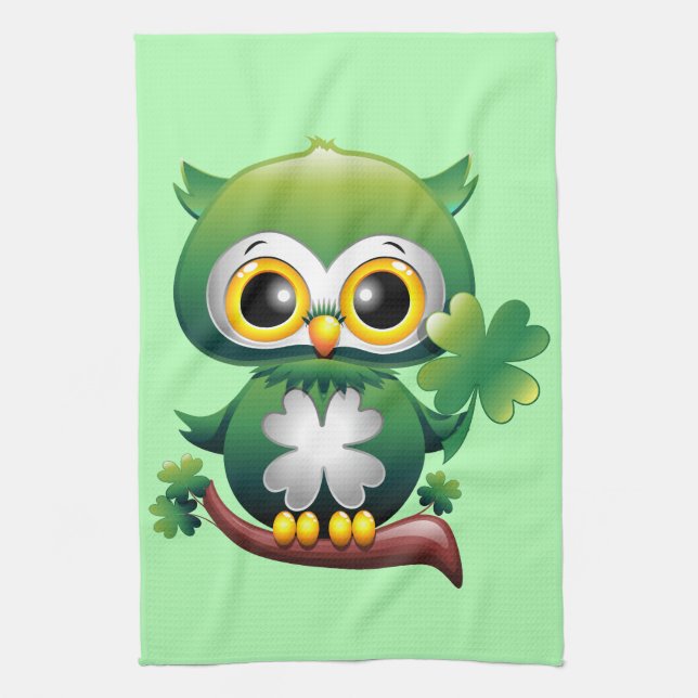 Baby Owl St Patrick Paddy Cartoon Geschirrtuch (Vertikal)