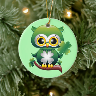 Baby Owl St Patrick Paddy Cartoon Keramik Ornament