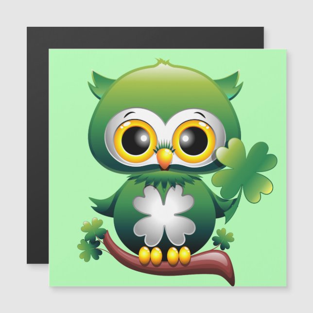 Baby Owl St Patrick Paddy Cartoon Magnetkarte (Vorne/Hinten)