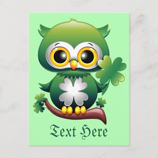 Baby Owl St Patrick Paddy Cartoon Postkarte (Vorderseite)