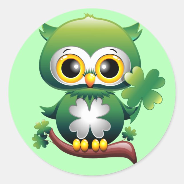 Baby Owl St Patrick Paddy Cartoon Runder Aufkleber (Vorderseite)