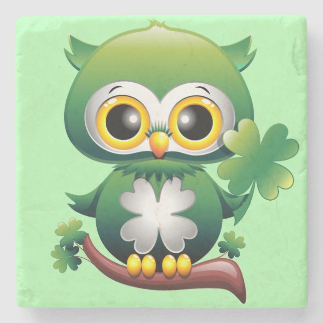 Baby Owl St Patrick Paddy Cartoon Steinuntersetzer (Vorderseite)