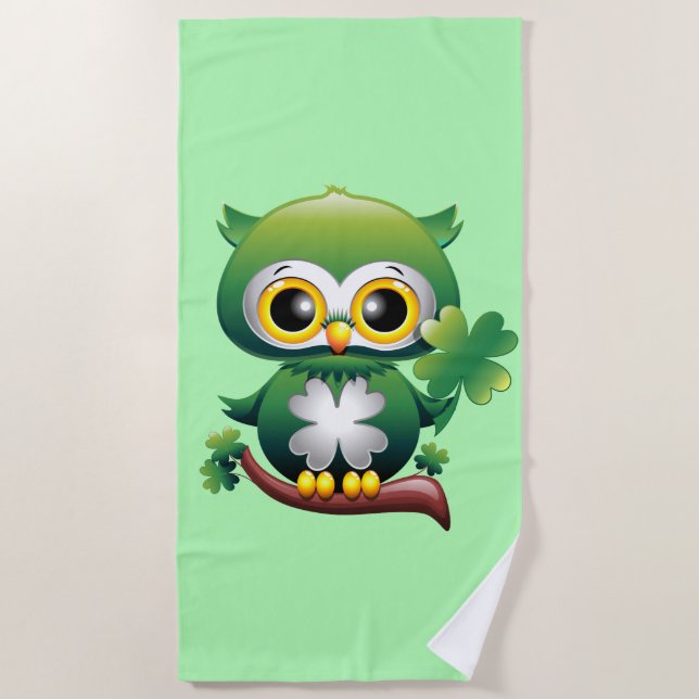 Baby Owl St Patrick Paddy Cartoon Strandtuch (Vorderseite)