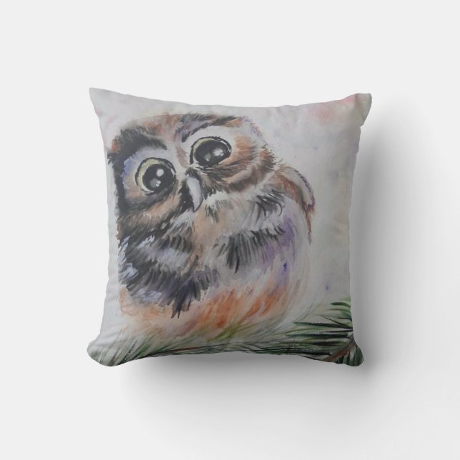 Baby Owl Throw Kissen (Vorderseite)
