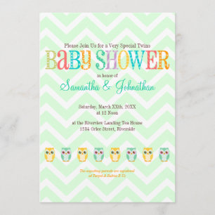 Baby Owl Twins - Gender Reveal / Unbekannt Einladung