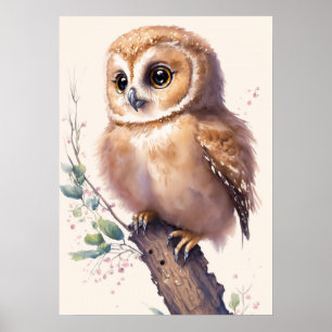 Baby Owl Watercolor Kinderzimmer Poster