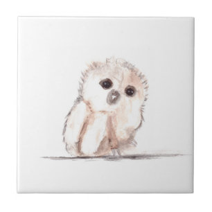 Baby owl Woodlands bird Watercolor Fliese