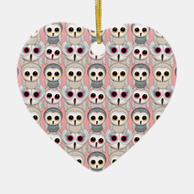 Baby Owls auf rosa Muster Keramik Ornament (Vorne)