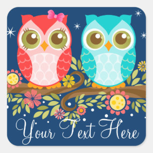 Baby Owls Girl and Boy - Night Sky Custom Stickers