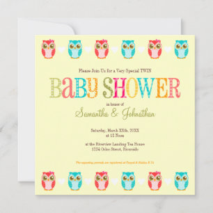 Baby Owls - Girl and Boy Twins Dusche Einladung