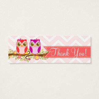 Baby Owls - Girl Twins Baby Shower "Danke" Tag