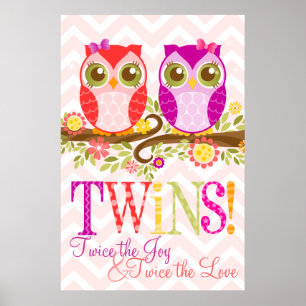 Baby Owls - Girl Twins - Custom Wall Poster