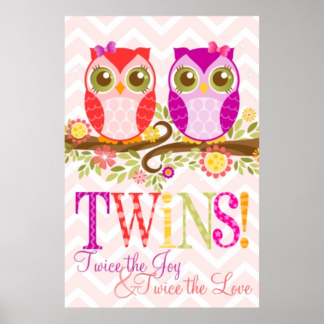 Baby Owls - Girl Twins - Custom Wall Poster (Vorne)