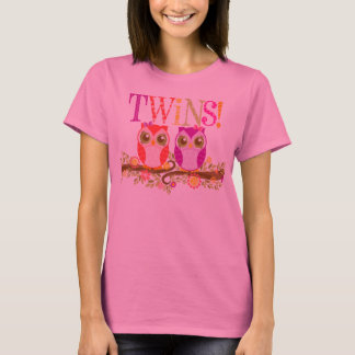 Baby Owls Pink & Lila Twin Girls Maternity Shirt