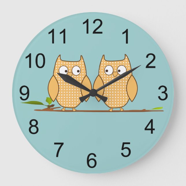 Baby Owls Wall Clock Große Wanduhr (Vorderseite)