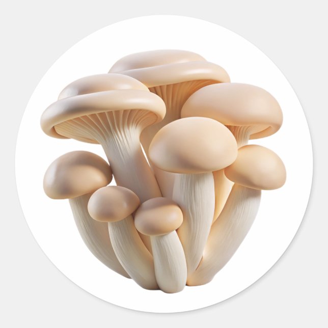 Baby Oyster Mushrooms Plastic 3D - Glossy Round La Runder Aufkleber (Vorderseite)